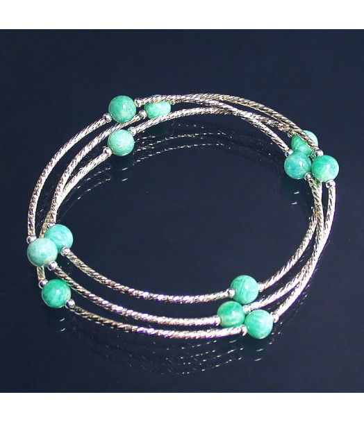 Bracelet 3 rangs Amazonite 6mm Argent 0.925 Bracelet 3 rangs Amazonite 6mm Argent 0.925