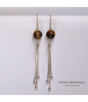 Boucles d'oreilles Oeil de Tigre 8mm Argent 0.925